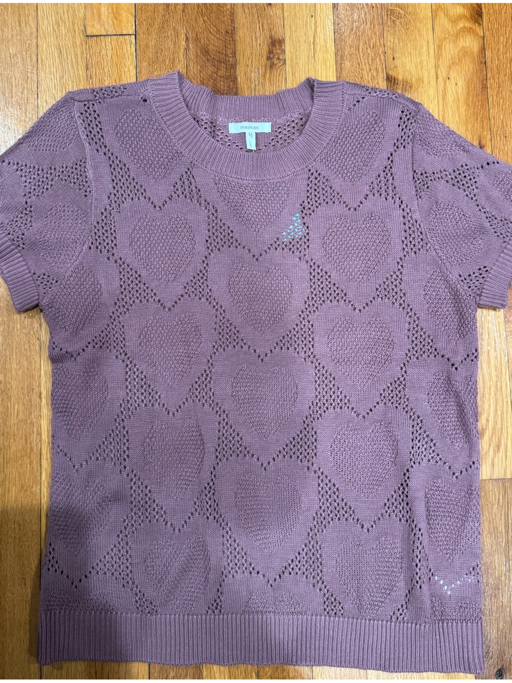 Maurices Mauve Heart Knit Short Sleeve Sweater Top